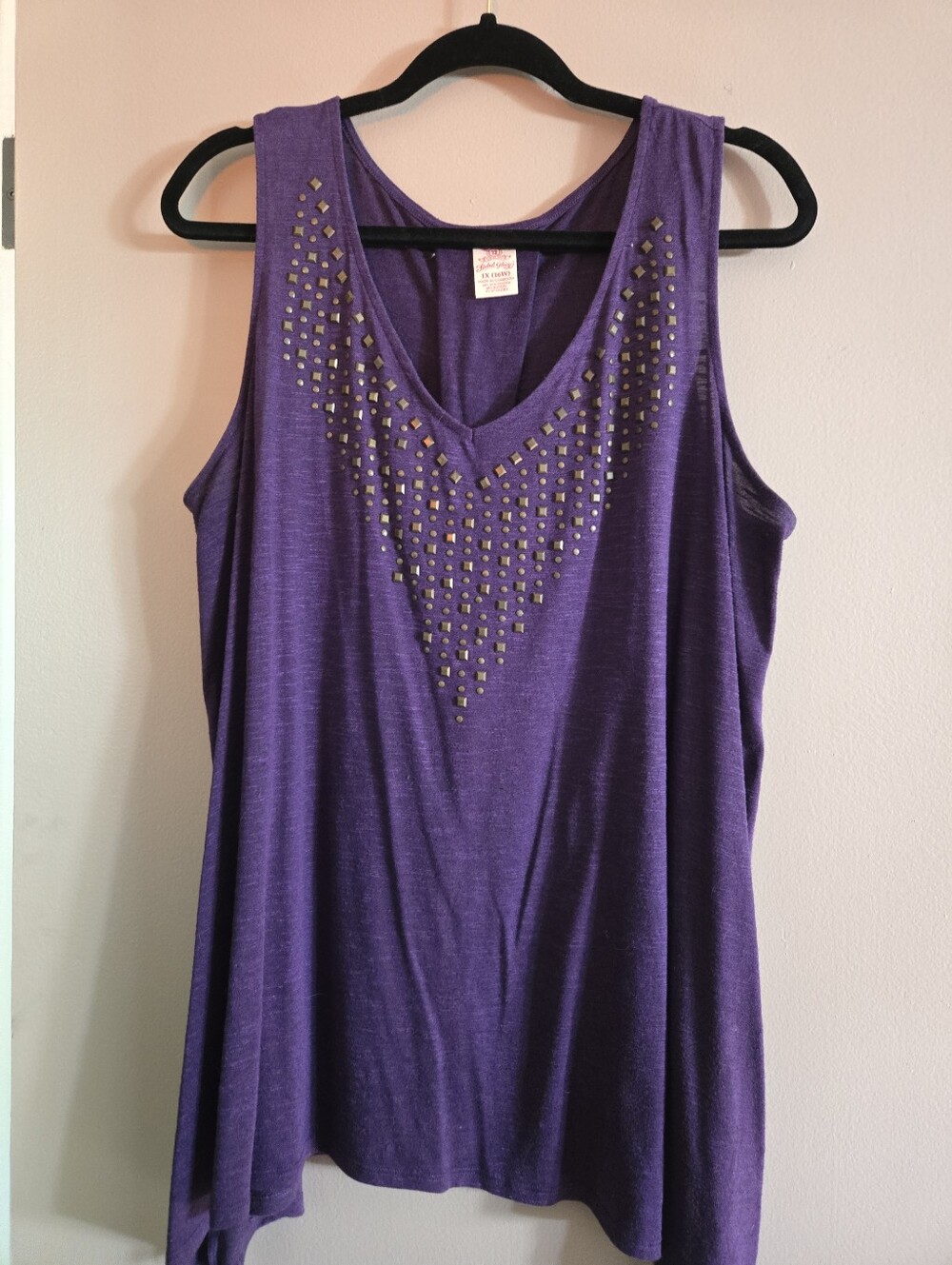 Faded Glory Purple Studded V-Neck Tank Top